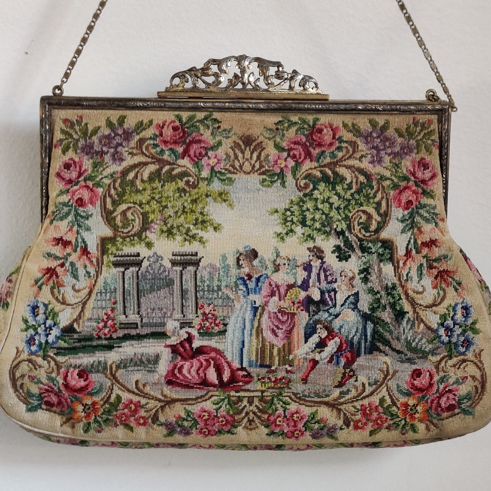 Antique Morabito France Petit Point Hand Embroidered Evening Bag Clutch - Picture 2 of 16